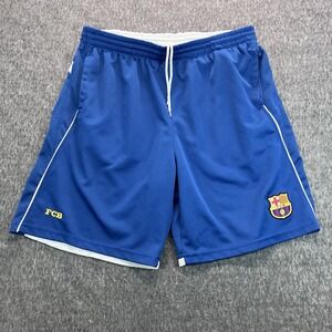 FCB Barcelona Football Club Soccer Shorts Size XL Blue White Pockets Logo Patch